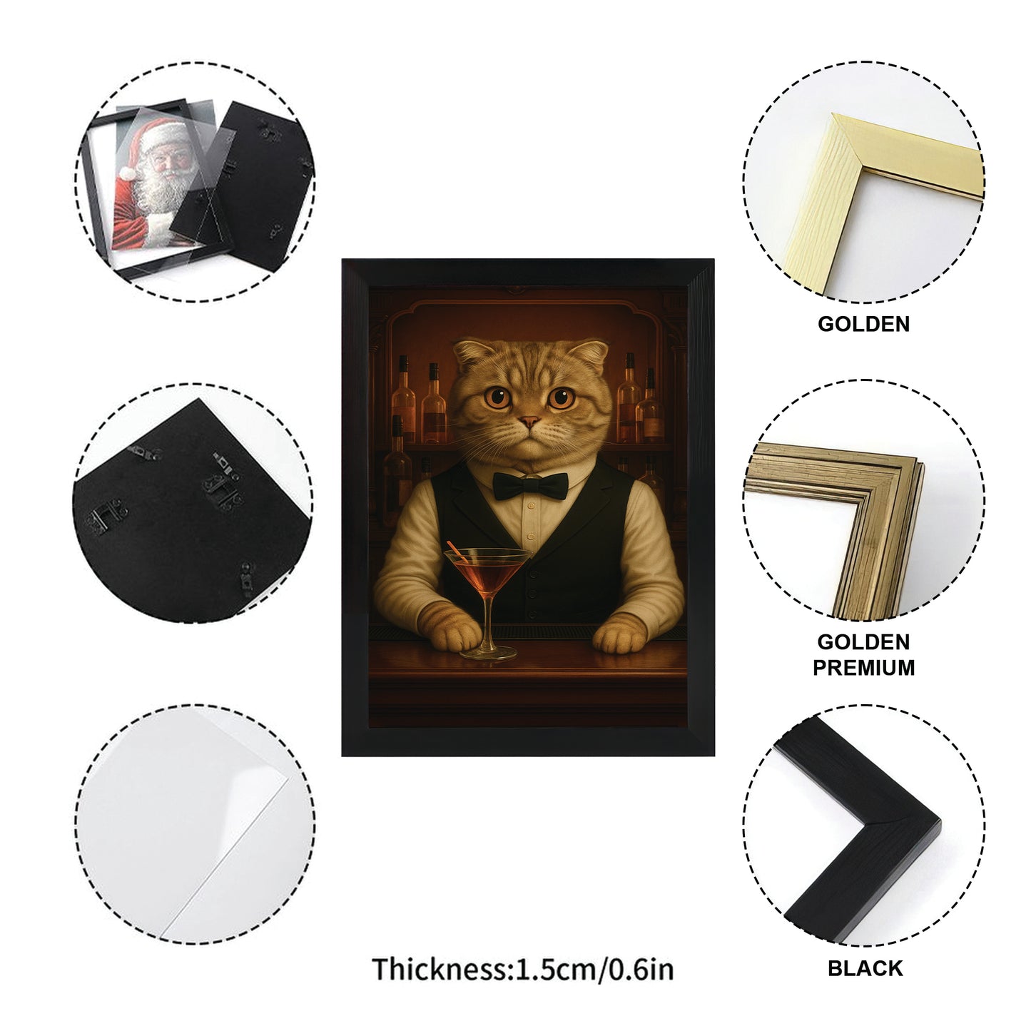 Personalized Cat Portrait Bartender Canvas Framed Wall Art