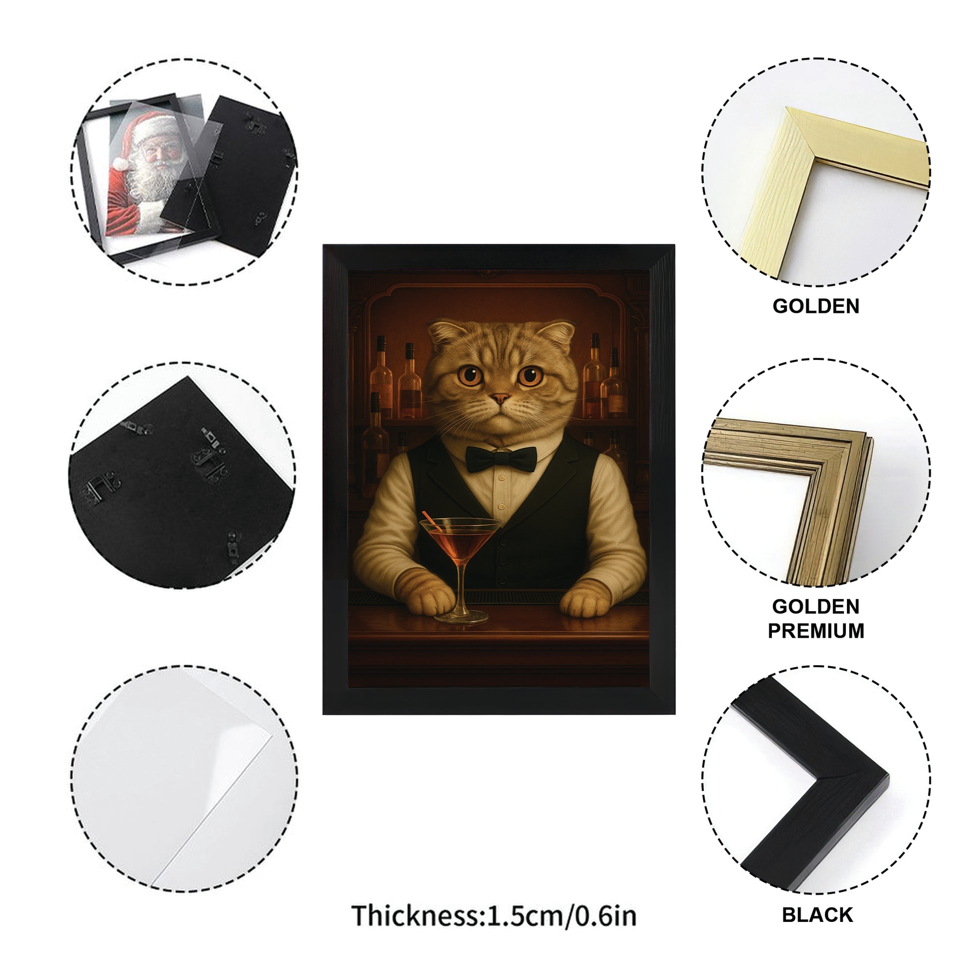 Personalized Cat Portrait Bartender Canvas Framed Wall Art