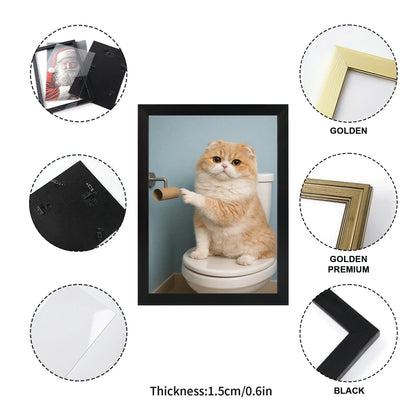 Custom Photo Cat Bathroom Style 33 Canvas Framed Wall Art Gift For Cat Lovers