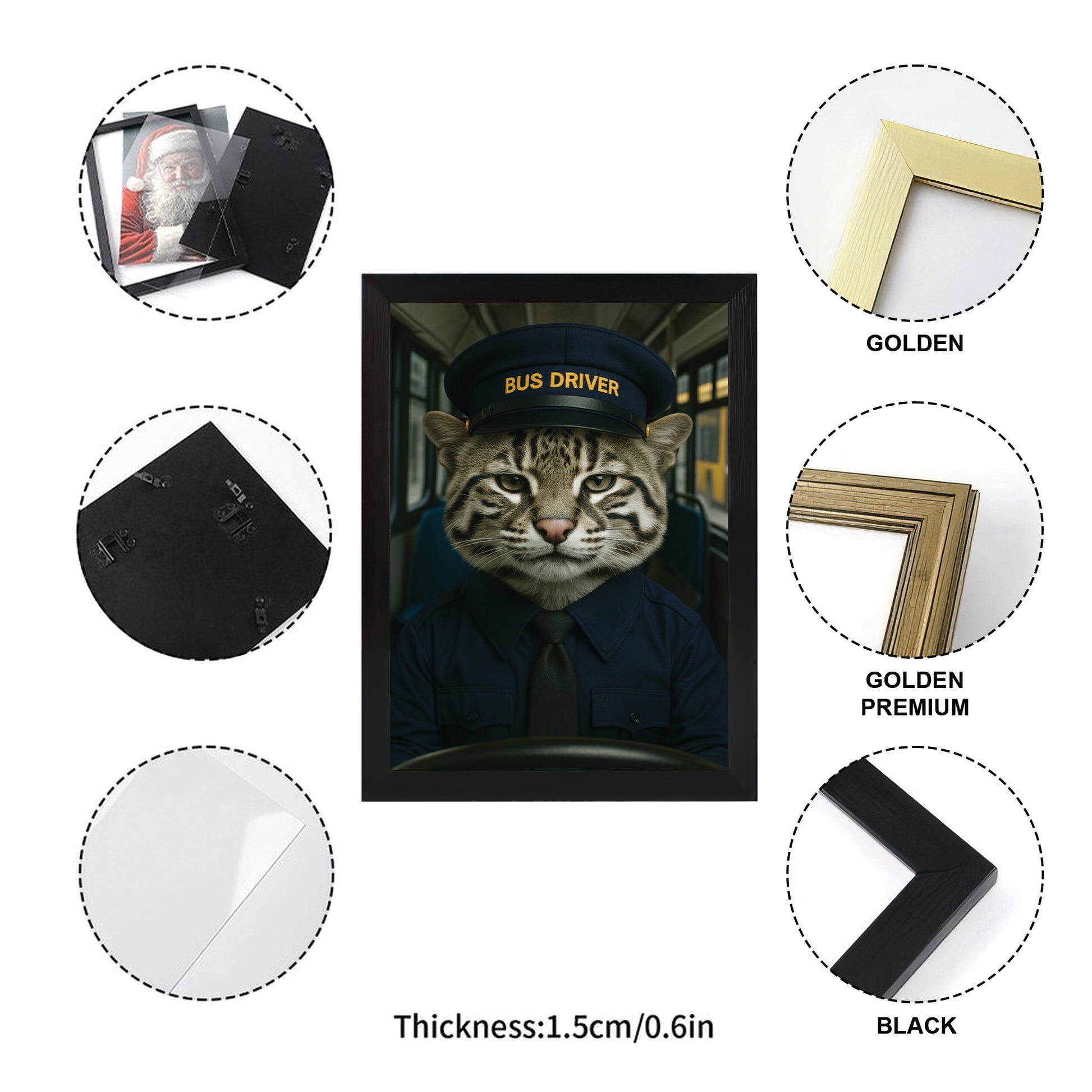 Custom Photo Bus Driver Cat Canvas Framed Wall Art Gift For Cat Lovers