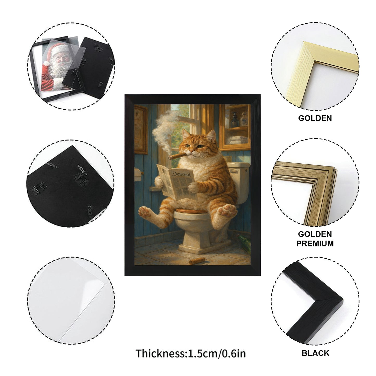 Custom Photo Cat Bathroom Style 12 Canvas Framed Wall Art Gift For Cat Lovers