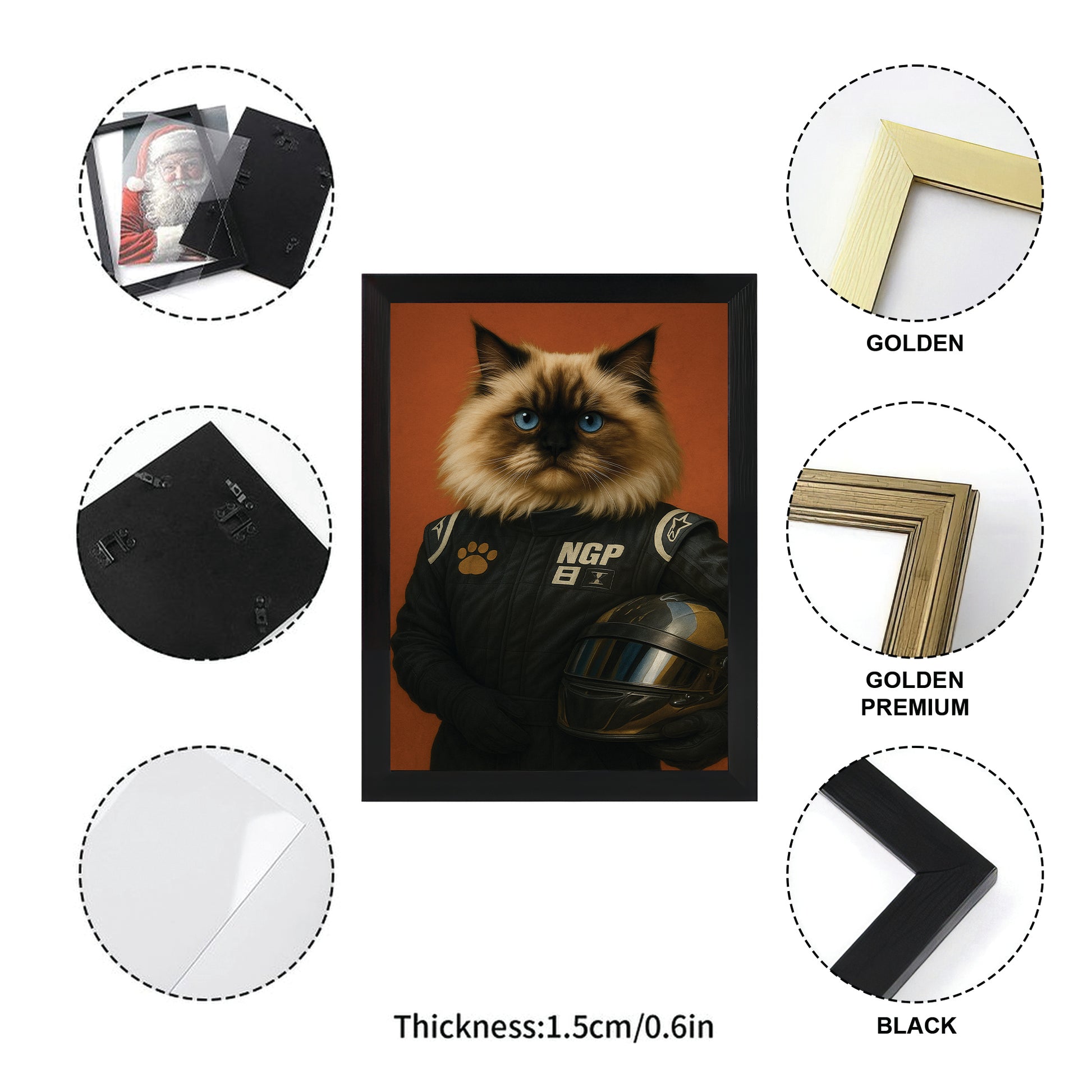 Custom Photo Cat Racer Canvas Framed Wall Art Gift For Cat Lovers