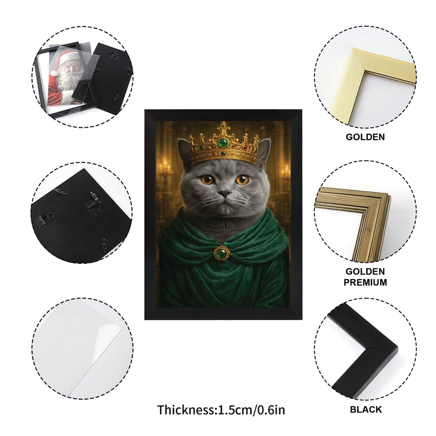 Custom Photo Royal King Queen Cat Canvas Framed Wall Art Gift For Cat Lovers