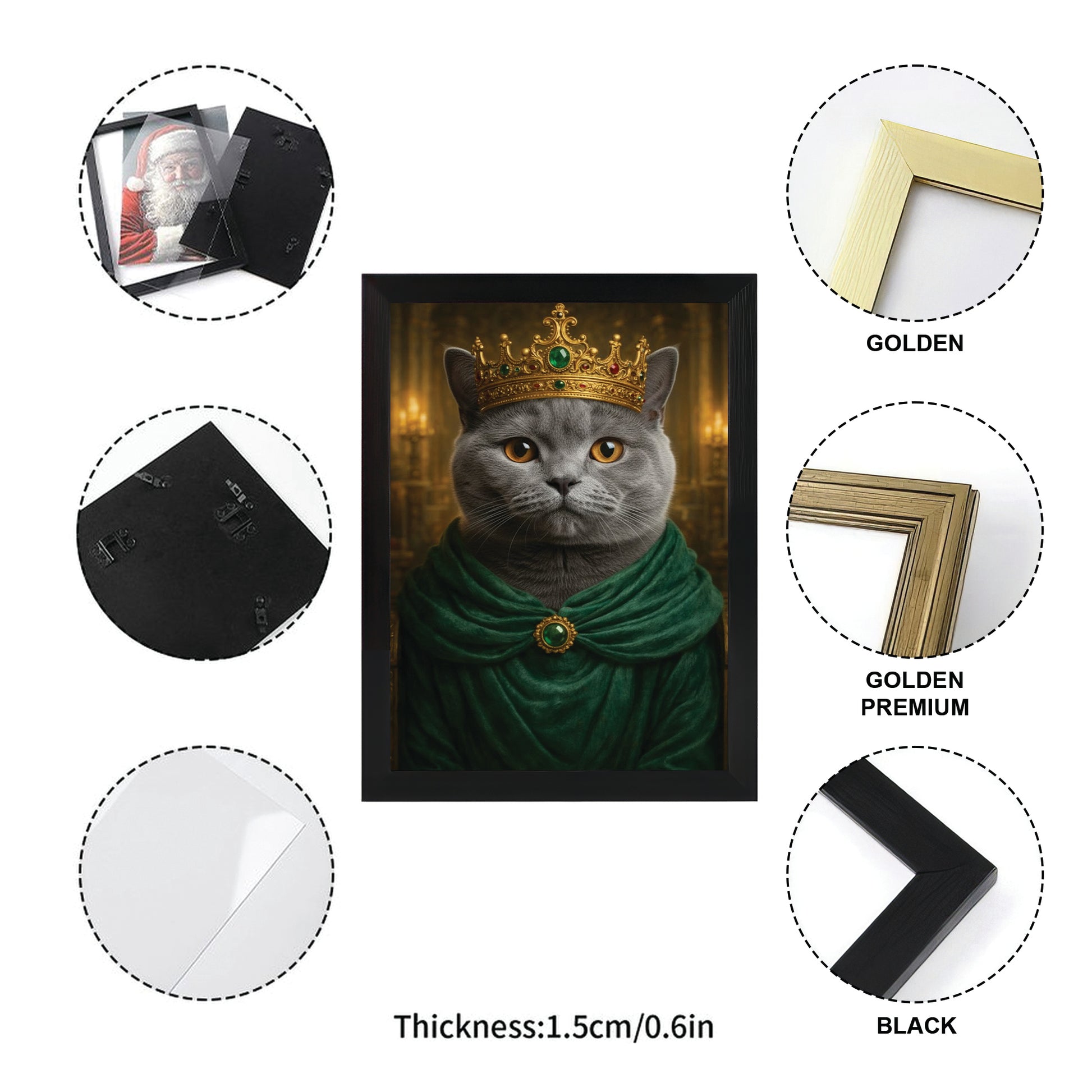Custom Photo Royal King Queen Cat Canvas Framed Wall Art Gift For Cat Lovers