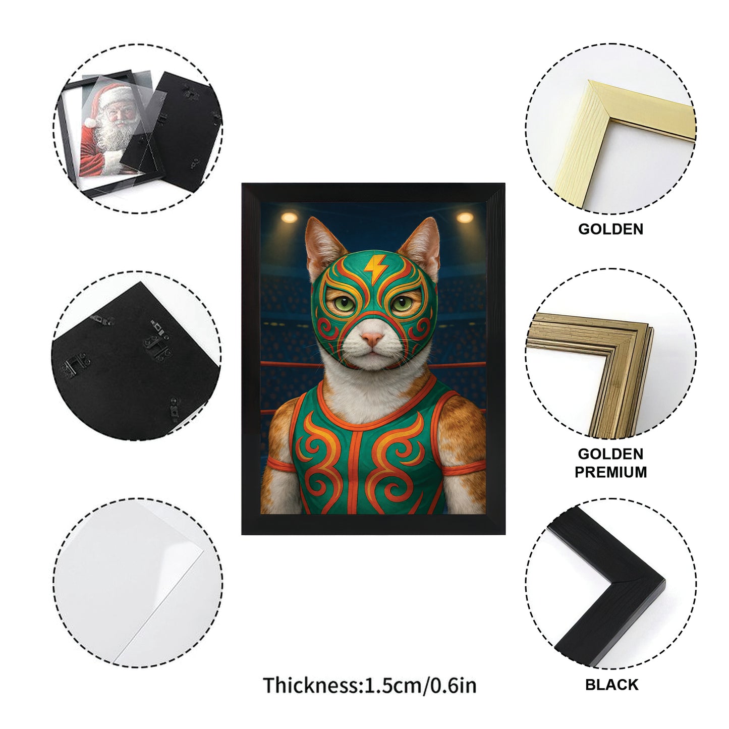 Custom Photo Lucha Libre Wrestler Mask Cat Canvas Framed Wall Art Gift For Cat Lovers