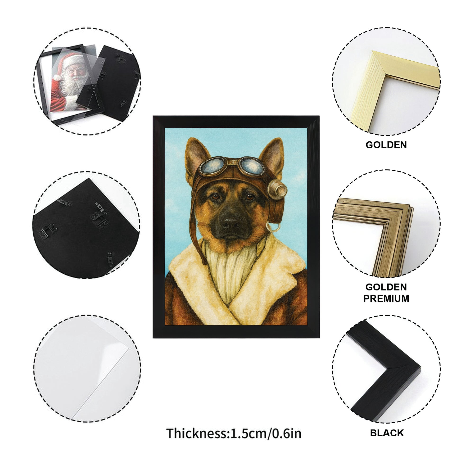 Custom Photo Portrait Pilot Canvas Framed Wall Art Gift For Dog Lovers