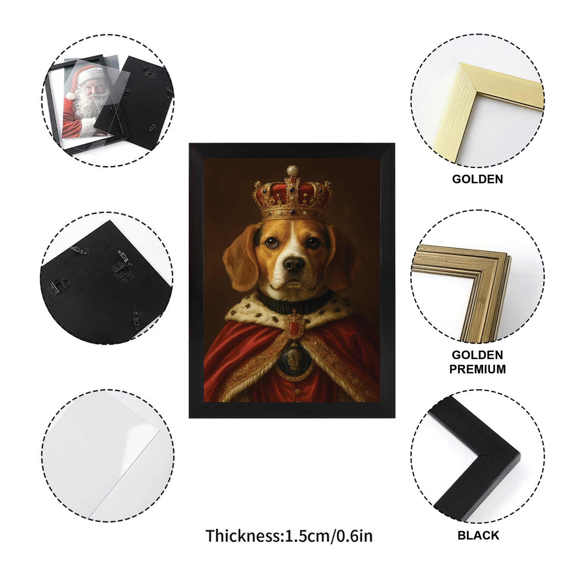 Custom Photo Royal Dog With Crown Canvas Framed Wall Art Gift For Dog Lovers