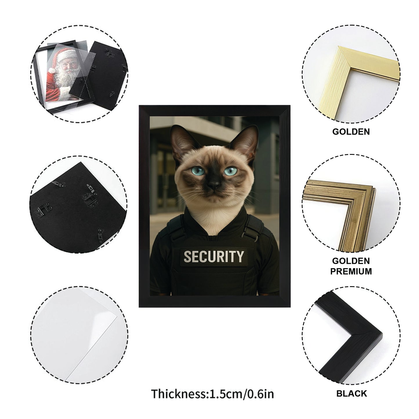 Custom Photo Security Guard Cat Canvas Framed Wall Art Gift For Cat Lovers