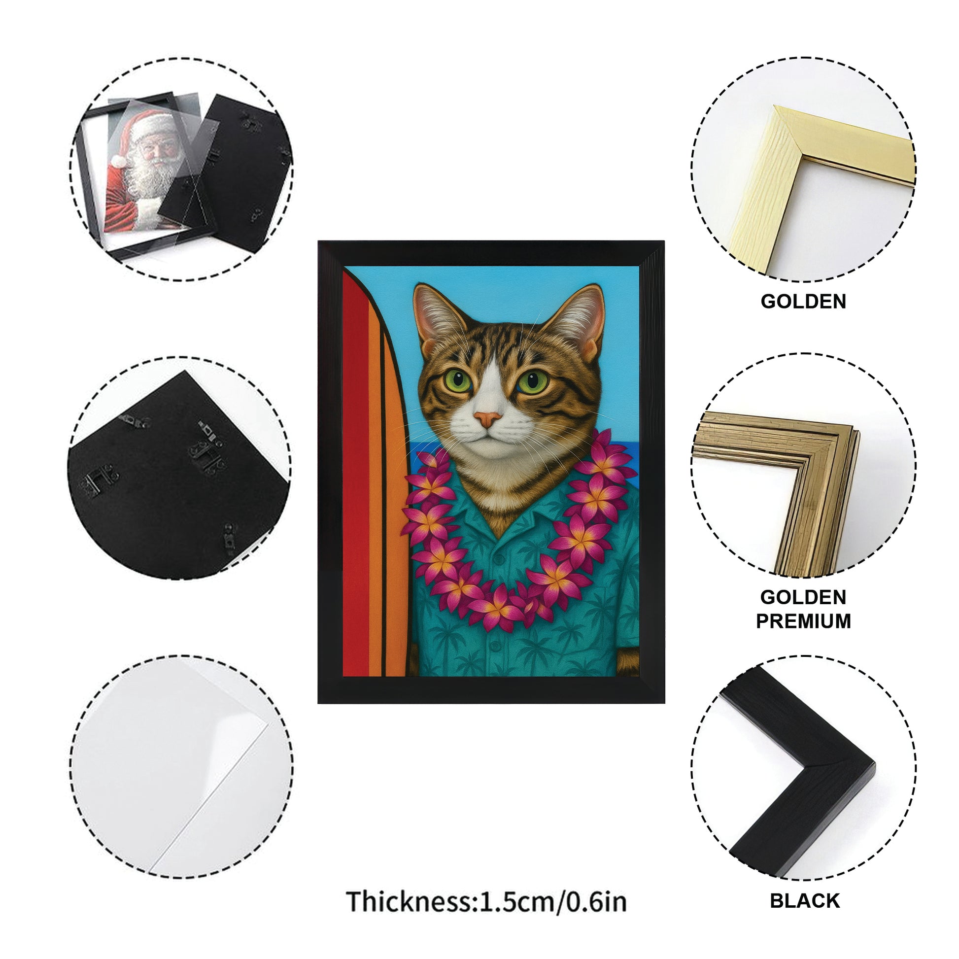 Custom Photo Surfer Cat Canvas Framed Wall Art Gift For Cat Lovers