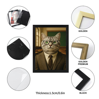 Custom Photo Teacher Cat Canvas Framed Wall Art Gift For Cat Lovers