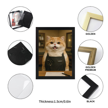 Custom Photo Groomer Cat Canvas Framed Wall Art  Gift For Cat Lovers