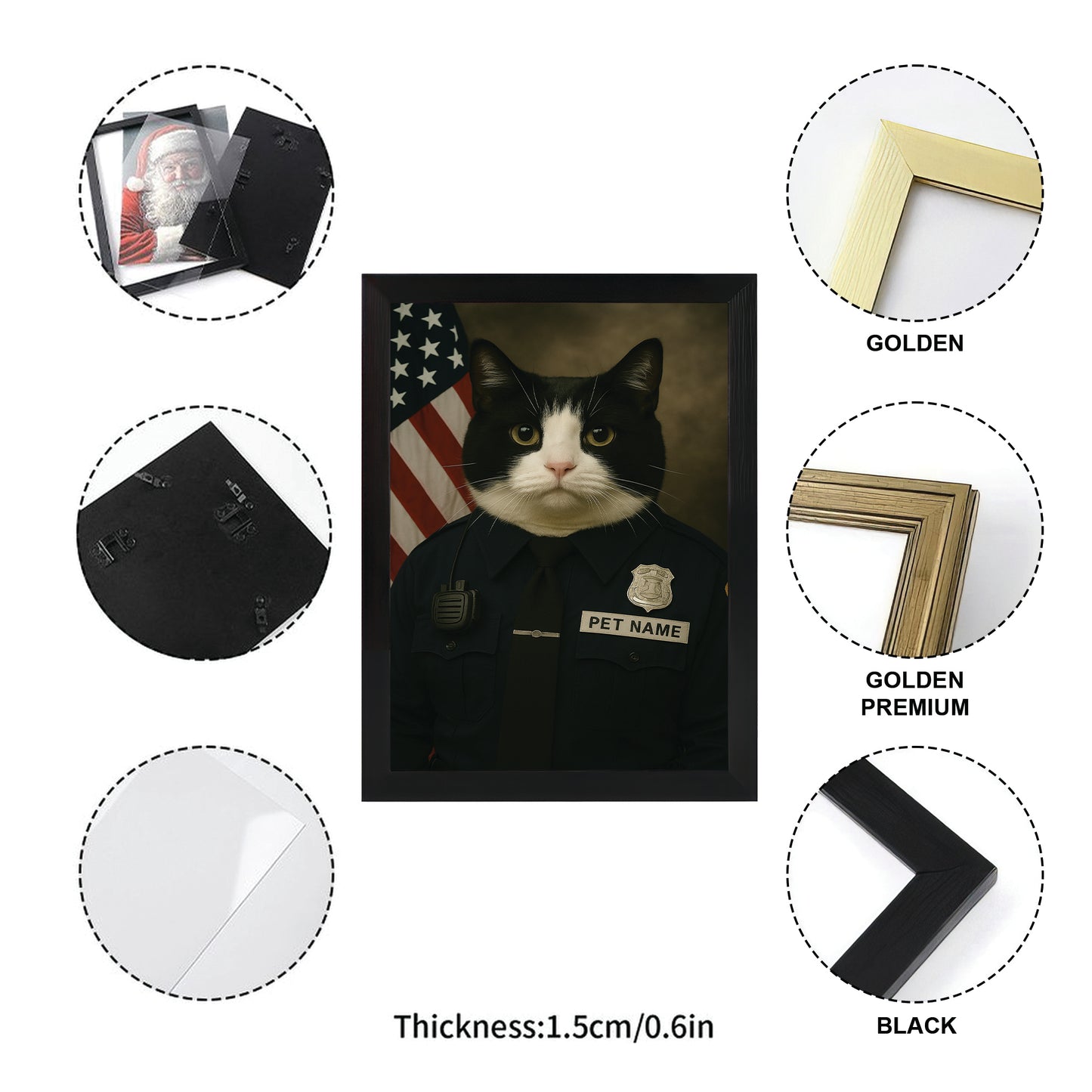 Custom Cat Photo Policeman Canvas Framed Wall Art _ Gift For Cat Lovers