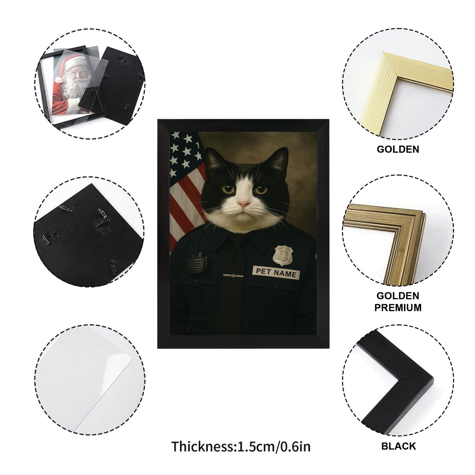 Custom Cat Photo Policeman Canvas Framed Wall Art _ Gift For Cat Lovers