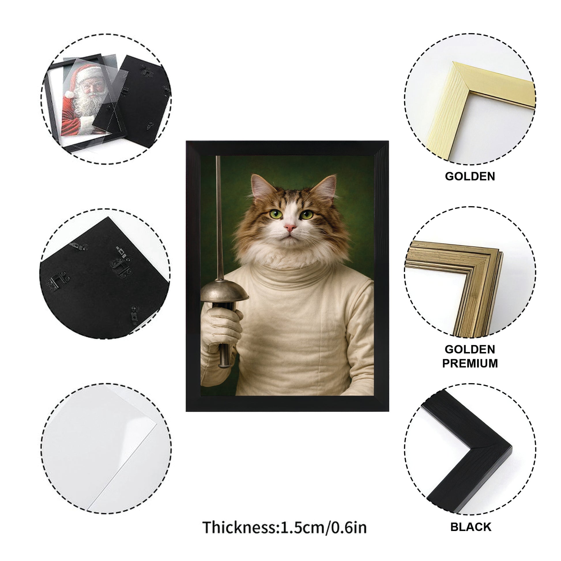 Custom Photo Fencer Cat Canvas Framed Wall Art  Gift For Cat Lovers