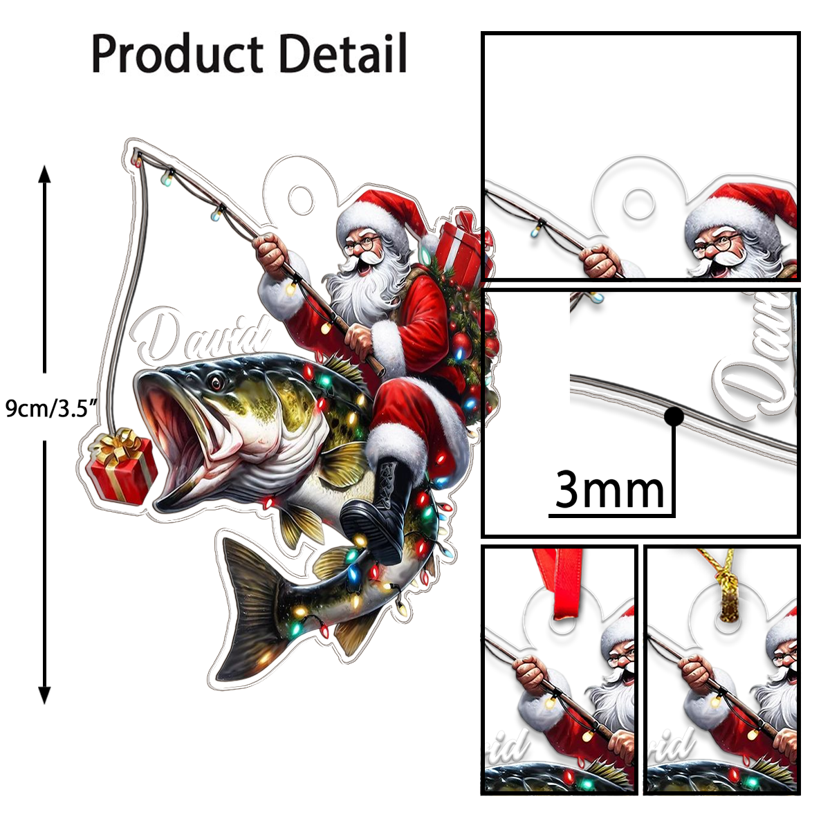 Custom Name Santa Fishing Acrylic Ornament Christmas Gift