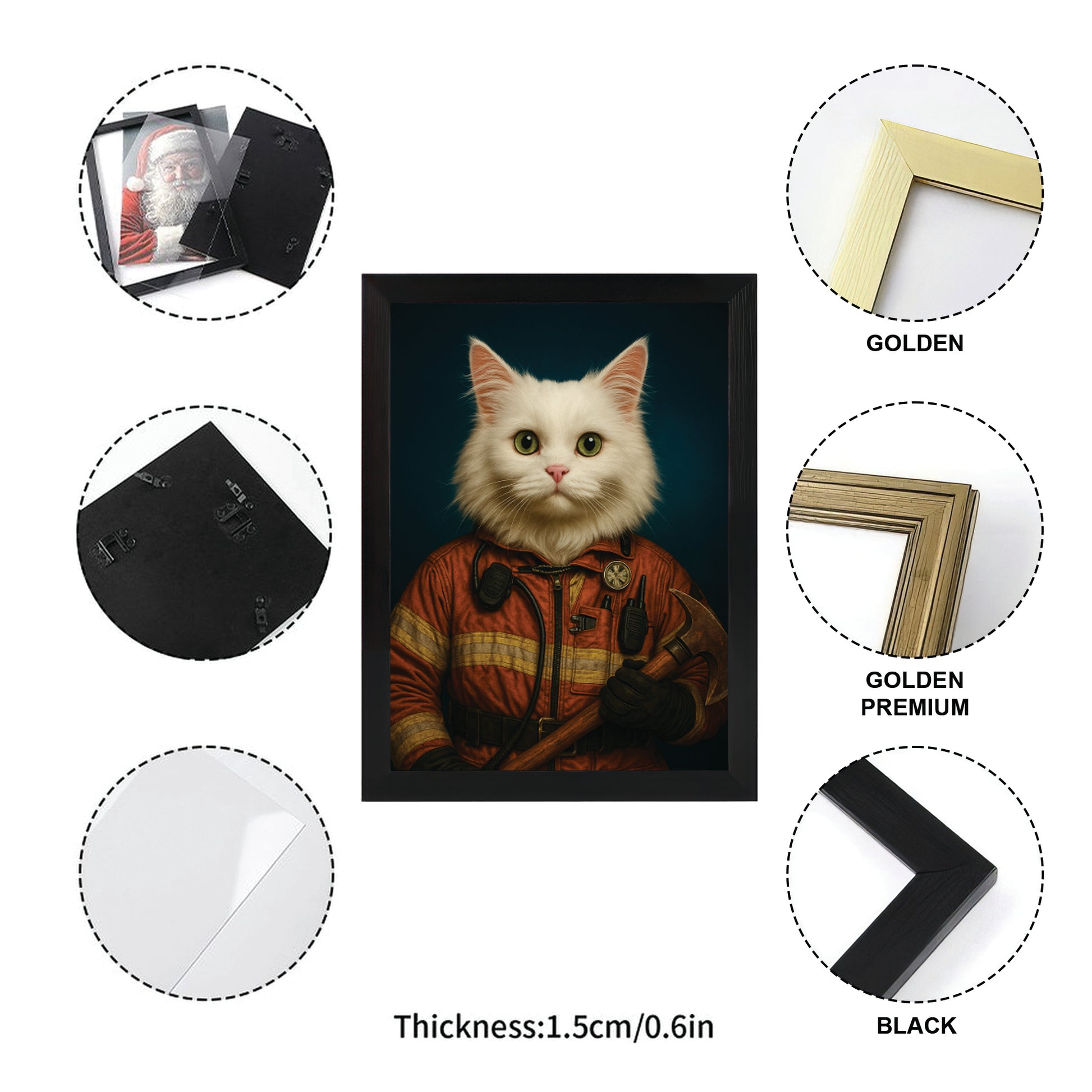 Custom Cat Photo Firefighter Canvas Framed Wall Art _ Gift For Cat Lovers