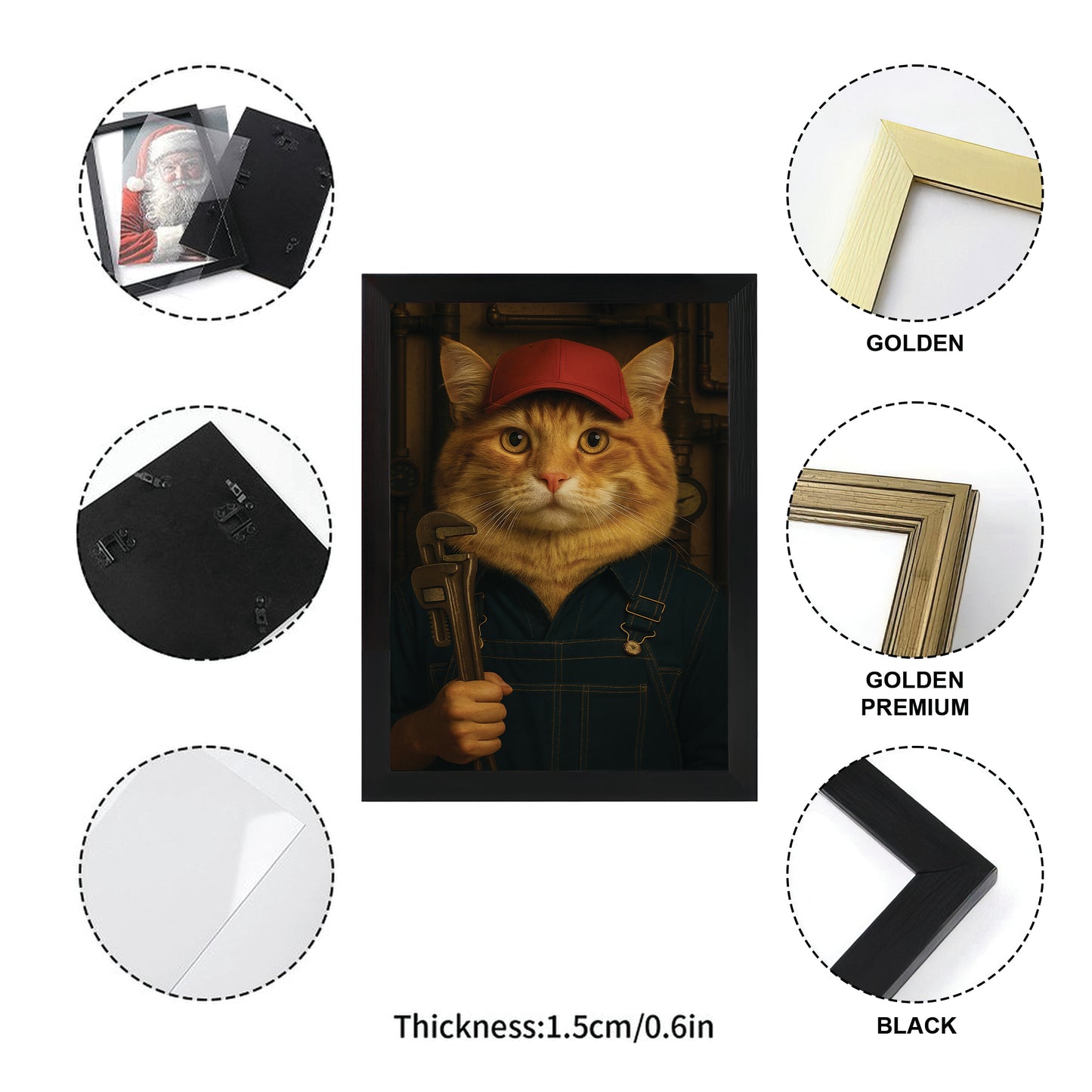 Custom Photo Plumber Cat Canvas Framed Wall Art Gift For Cat Lovers