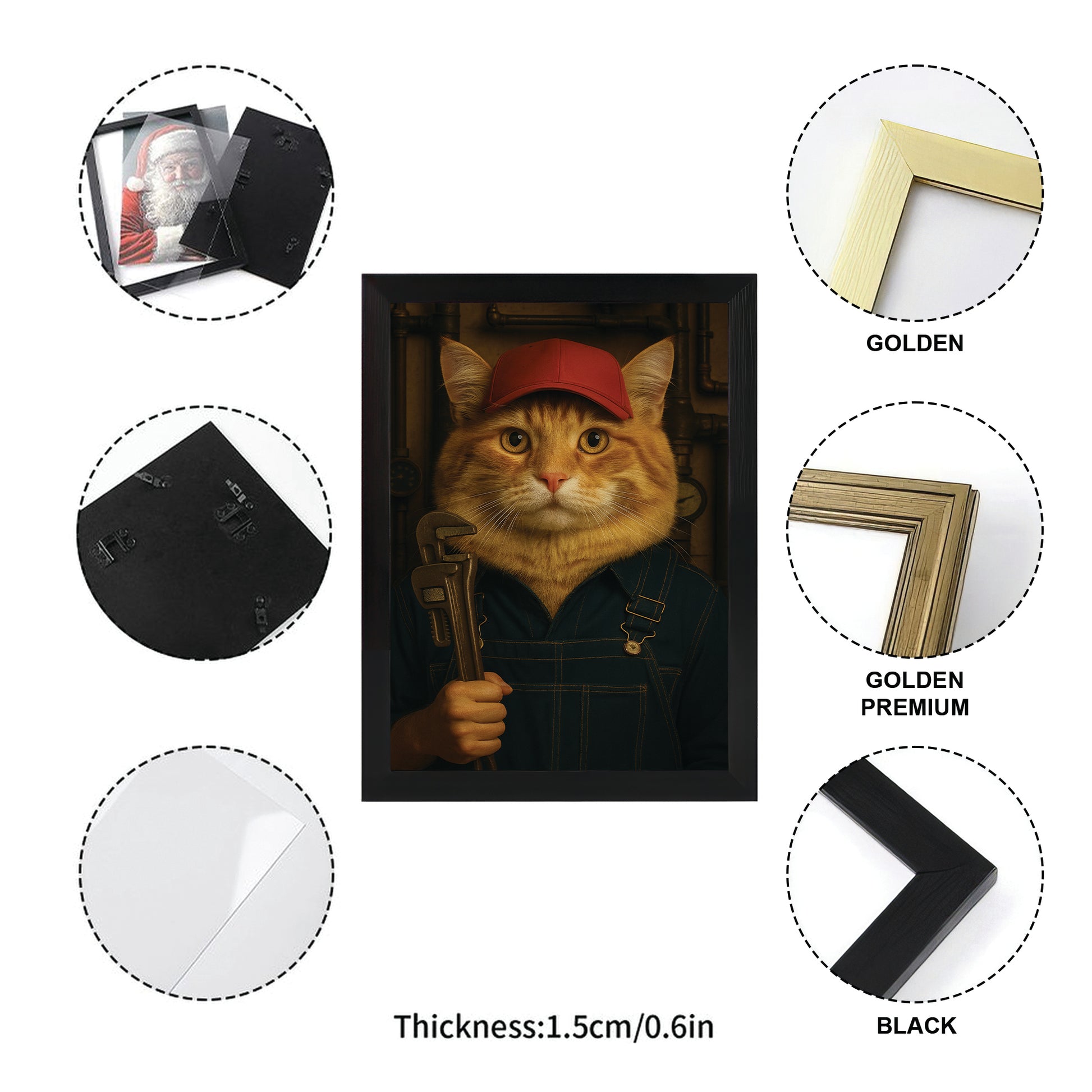 Custom Photo Plumber Cat Canvas Framed Wall Art Gift For Cat Lovers
