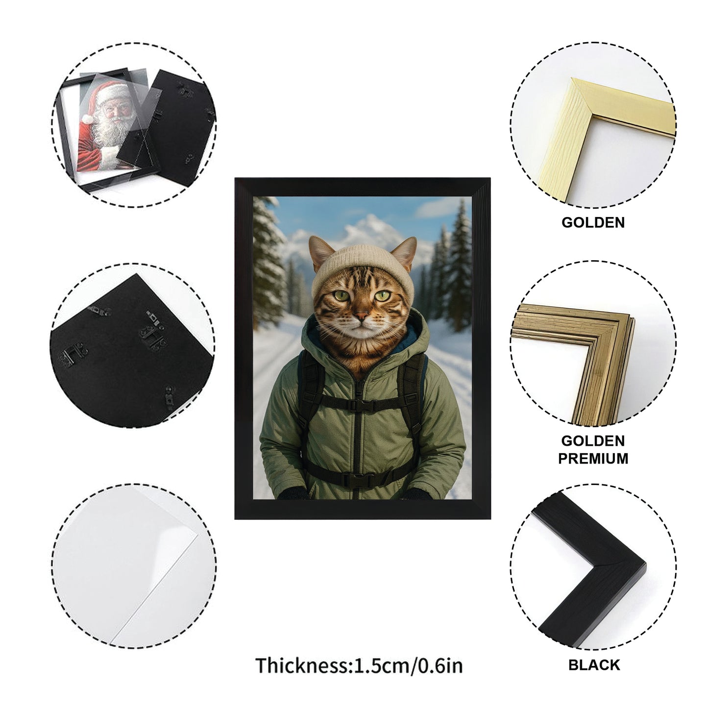 Custom Photo Winter Hiker Cat Canvas Framed Wall Art Gift For Cat Lovers