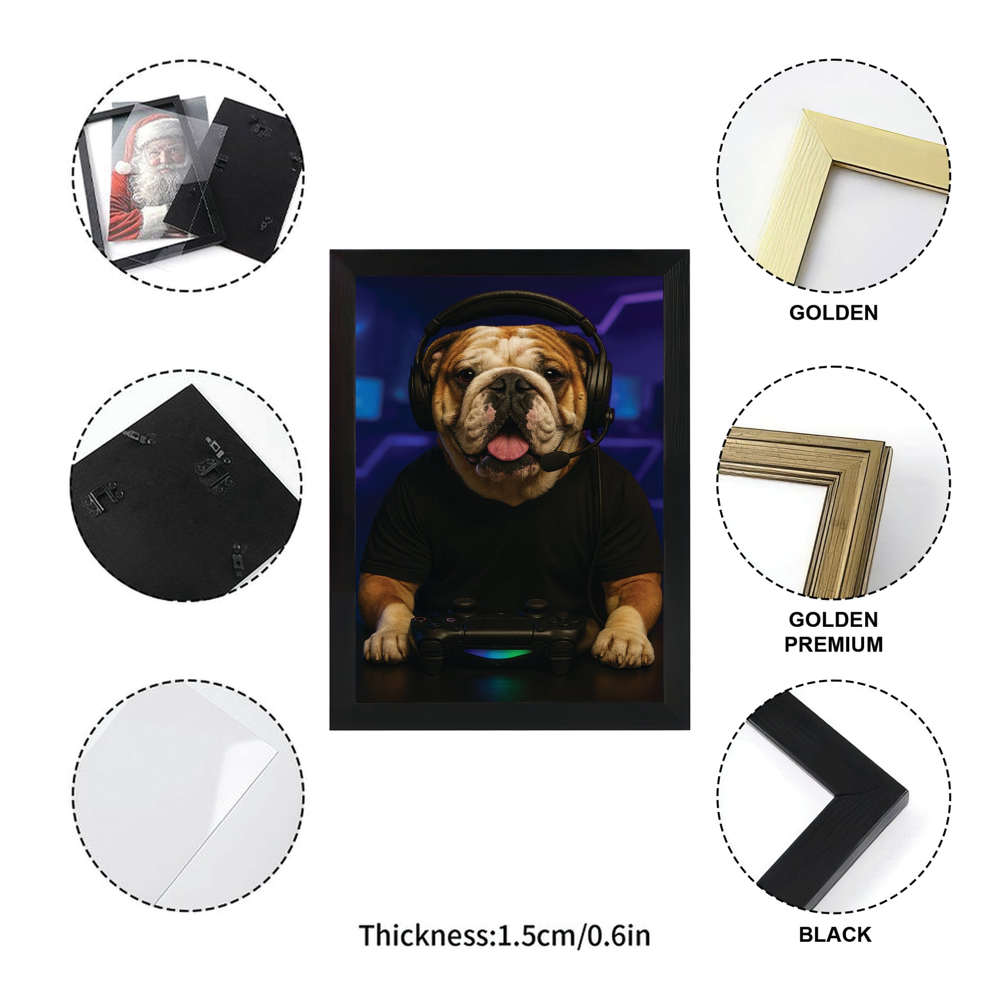 Custom Photo Gamer Dog Canvas Framed Wall Art Gift For Dog Lovers