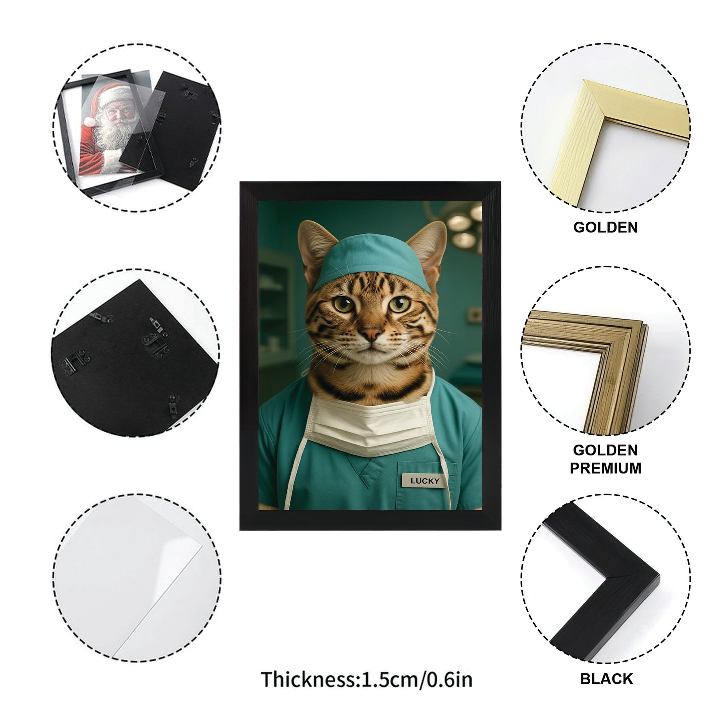 Custom Photo Surgeon Cat Canvas Framed Wall Art Gift For Cat Lovers