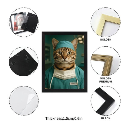 Custom Photo Surgeon Cat Canvas Framed Wall Art Gift For Cat Lovers