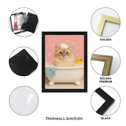 Custom Photo Cat In Bath Canvas Framed Wall Art Gift For Cat Lovers