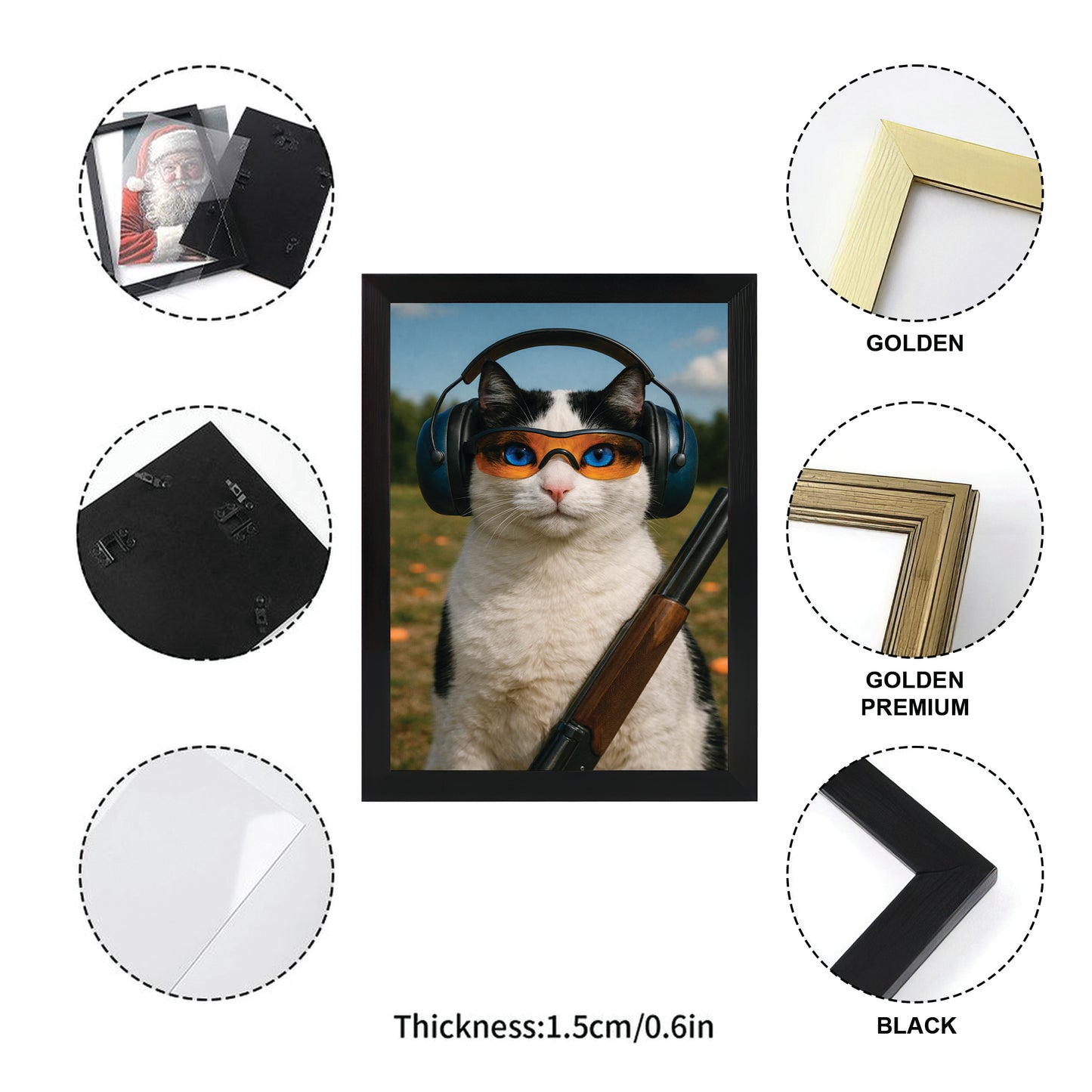Custom Photo Clay Shooter Cat Canvas Framed Wall Art Gift For Cat Lovers