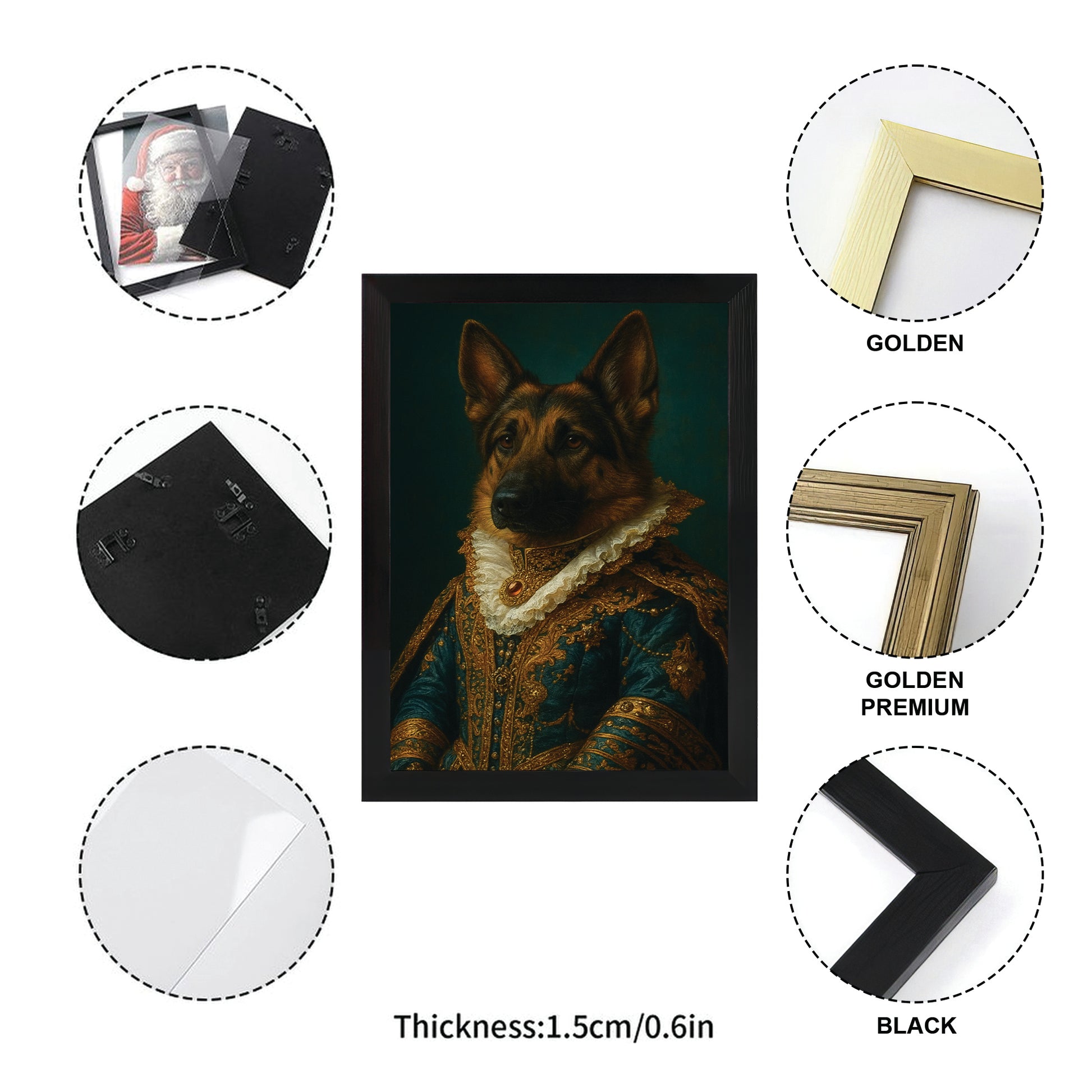 Custom Photo Dog Royal Style 4 Canvas Framed Wall Art Gift For Dog Lovers