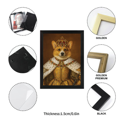 Custom Photo Crowned Queen Dog Canvas Framed Wall Art Gift For Dog Lovers