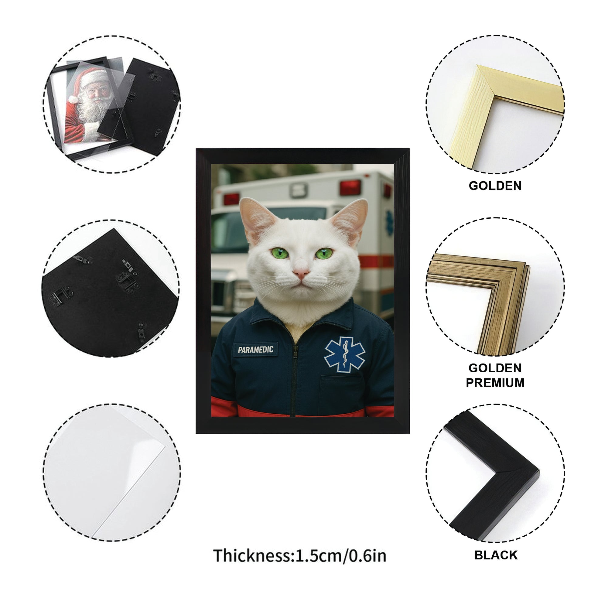 Custom Photo Paramedic Emt Cat Canvas Framed Wall Art Gift For Cat Lovers