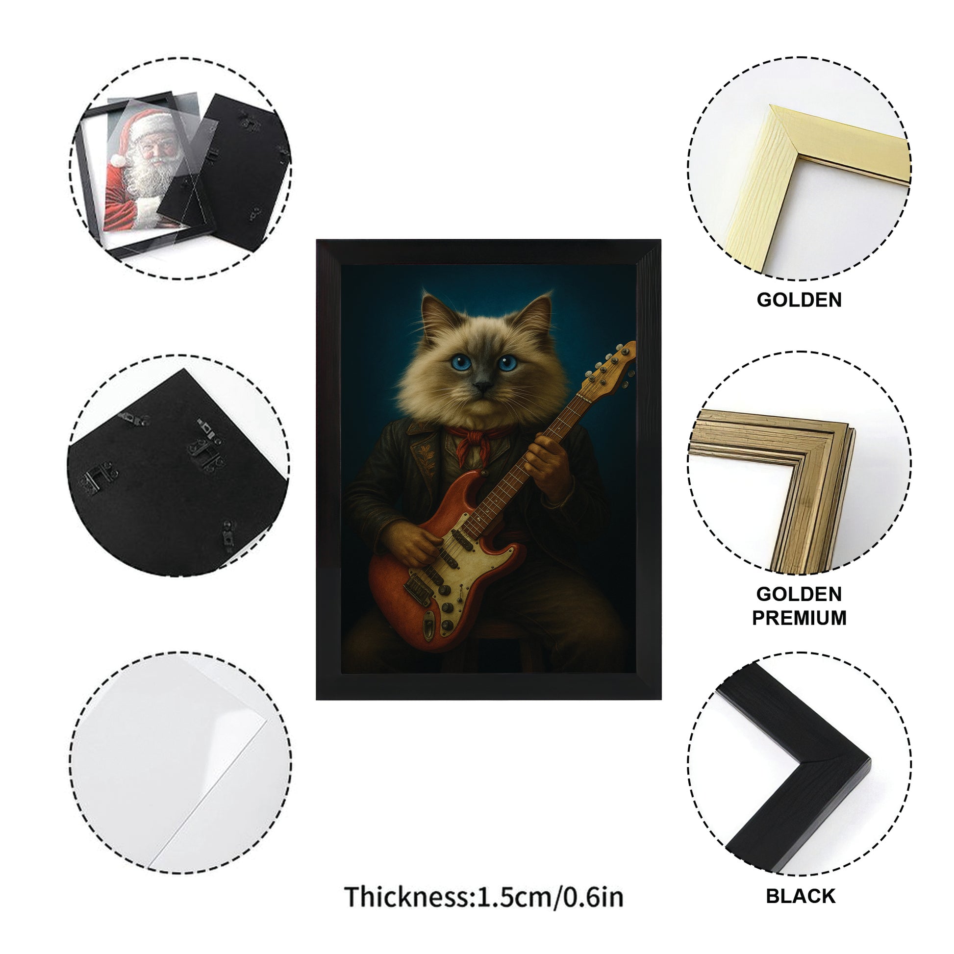 Custom Photo Cat Rock n Roll Canvas Framed Wall Art Gift For Cat Lovers