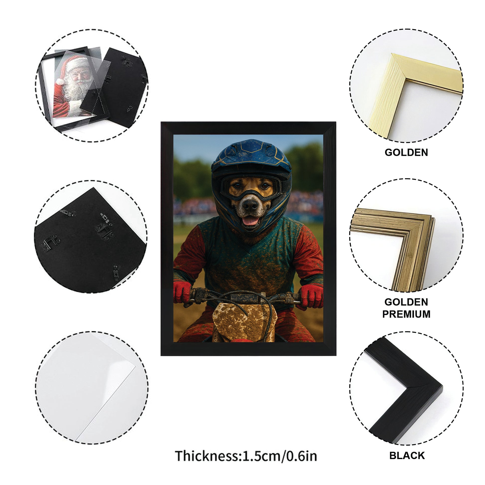 Custom Photo Dirt Bike Dog Canvas Framed Wall Art Gift For Dog Lovers