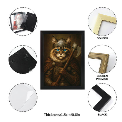 Custom Cat Photo Viking Warrior Canvas Framed Wall Art _ Gift For Cat