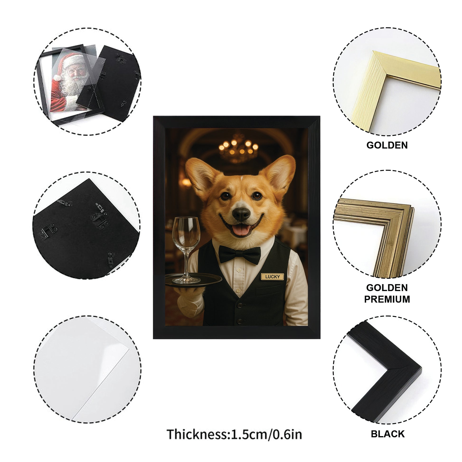 Custom Photo Dog Waiter Restaurant Canvas Framed Wall Art Gift For Dog Lovers