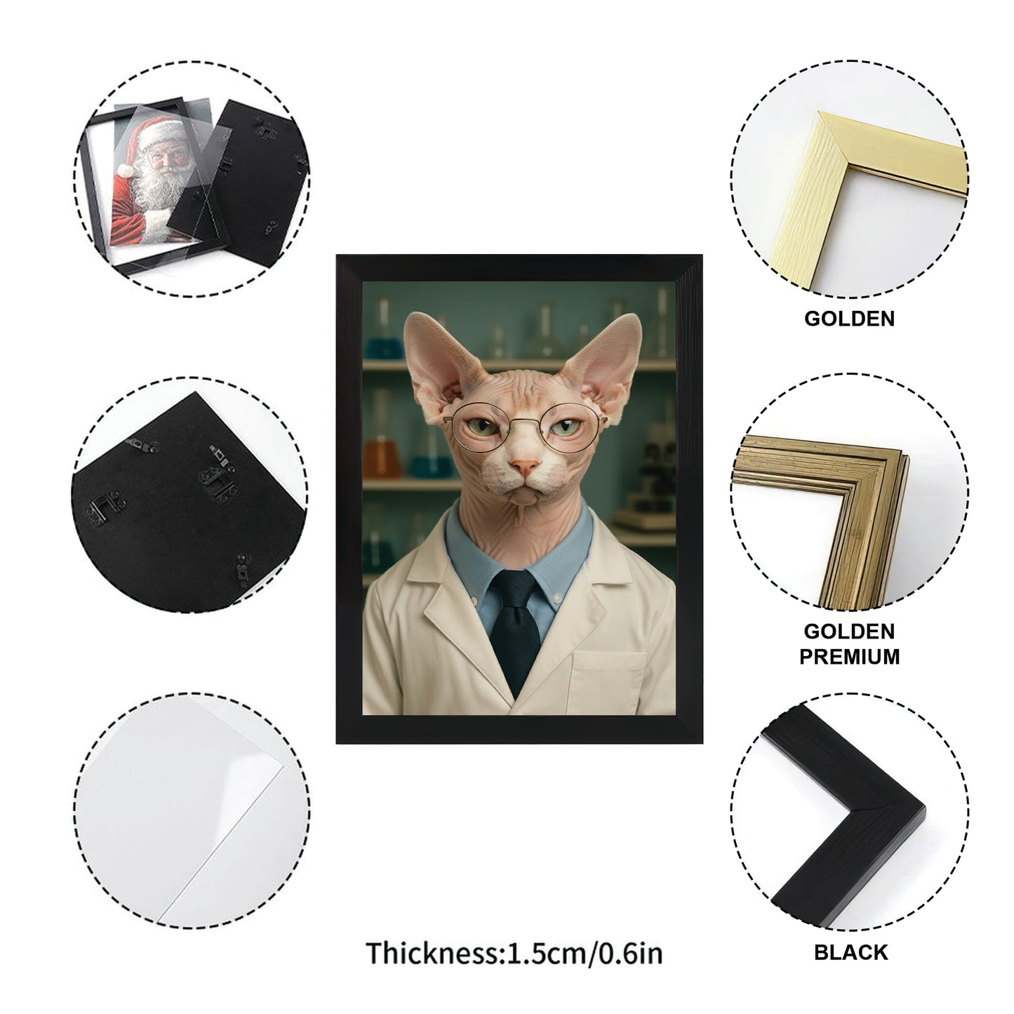 Custom Photo Scientist Cat Canvas Framed Wall Art Gift For Cat Lovers