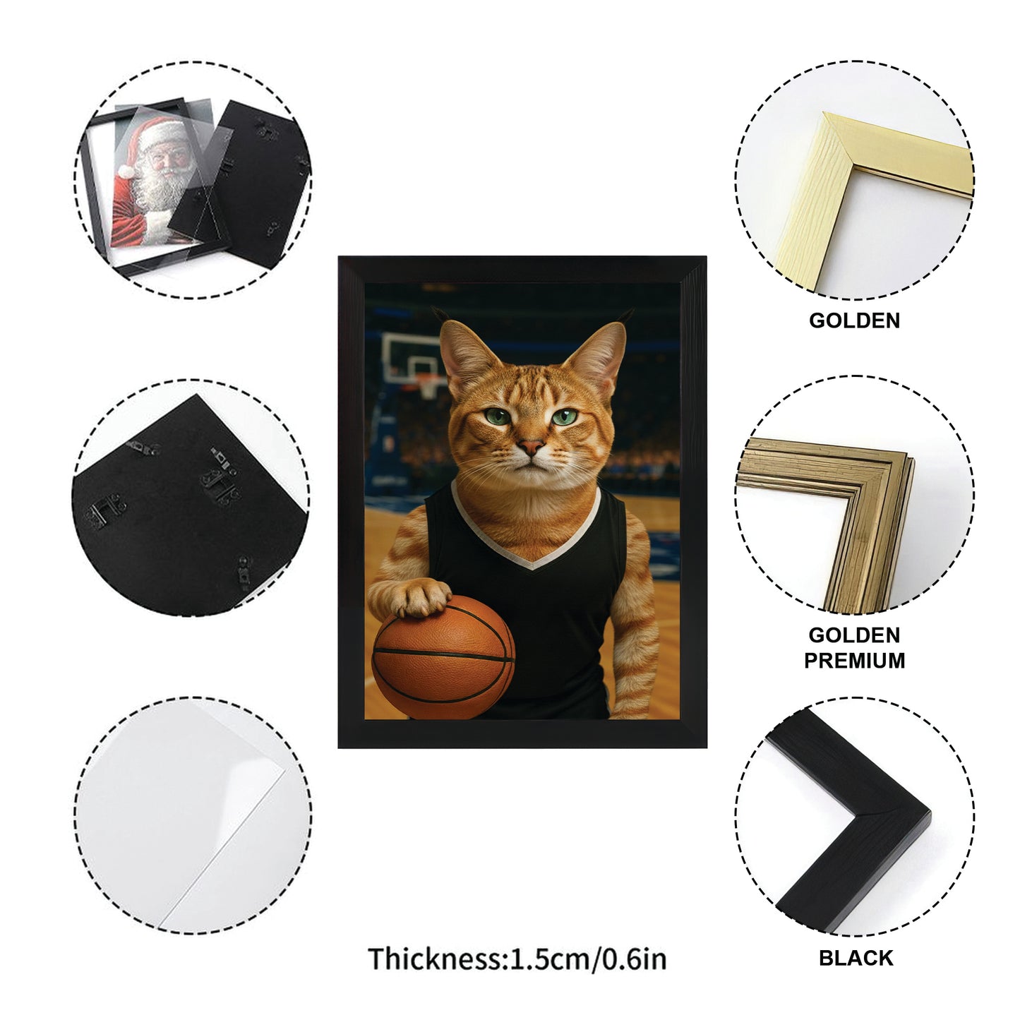Custom Photo Basketball Player Cat Canvas Framed Wall Art Gift For Cat Lovers