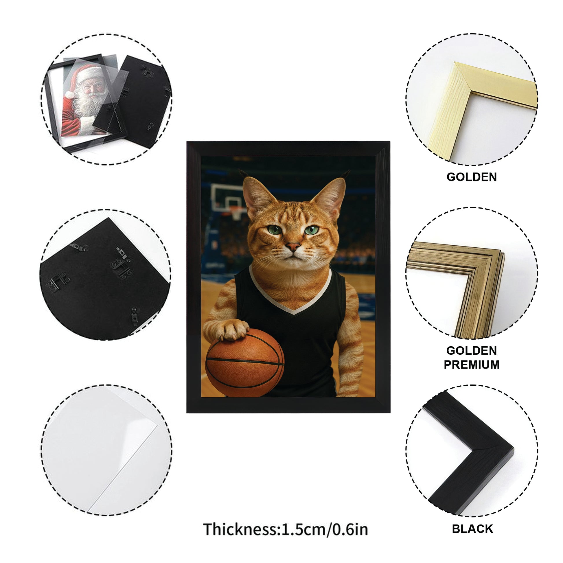 Custom Photo Basketball Player Cat Canvas Framed Wall Art Gift For Cat Lovers