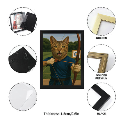Custom Photo Archery Cat Canvas Framed Wall Art Gift For Cat Lovers