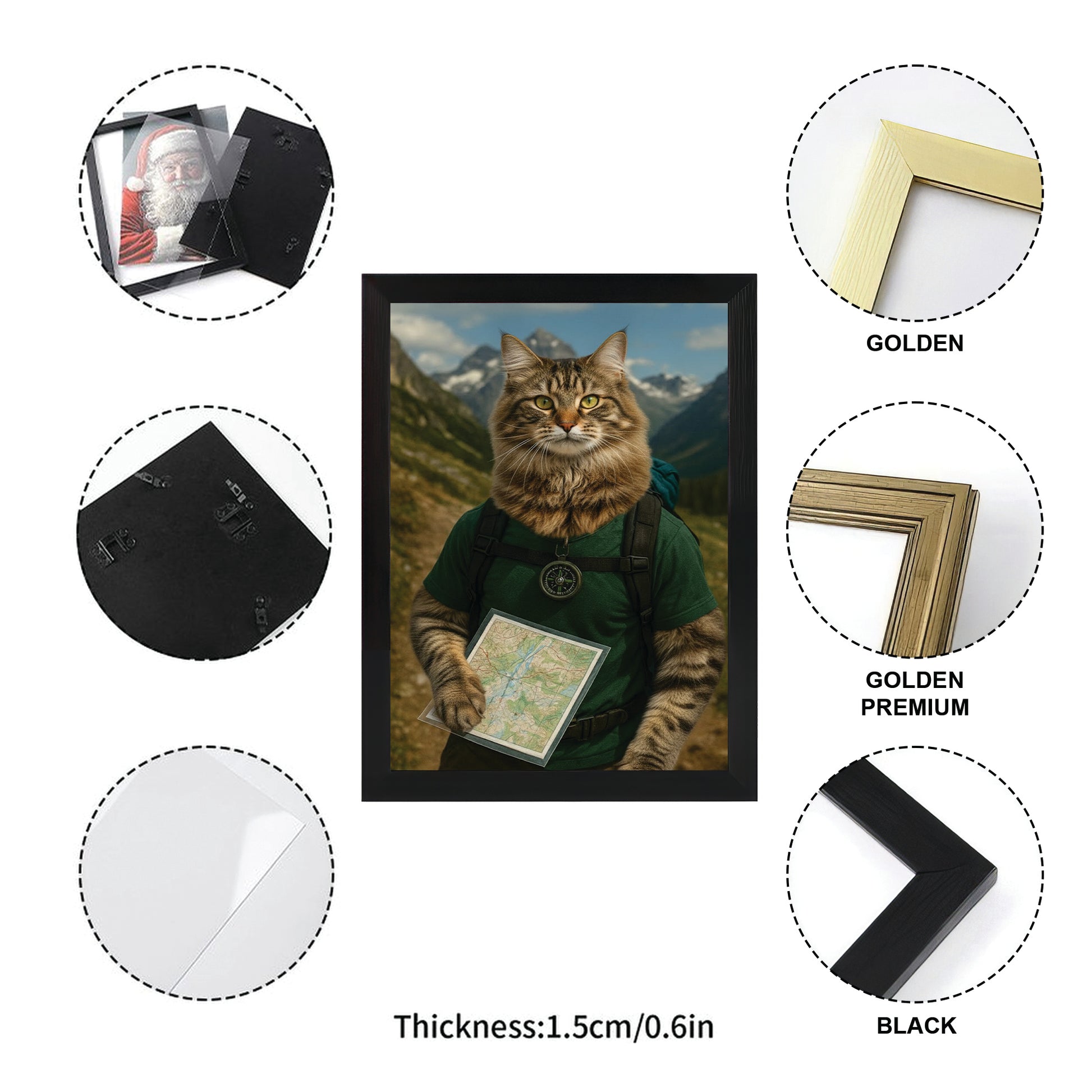 Custom Photo Explorer Hiking Cat Canvas Framed Wall Art  Gift For Cat Lovers