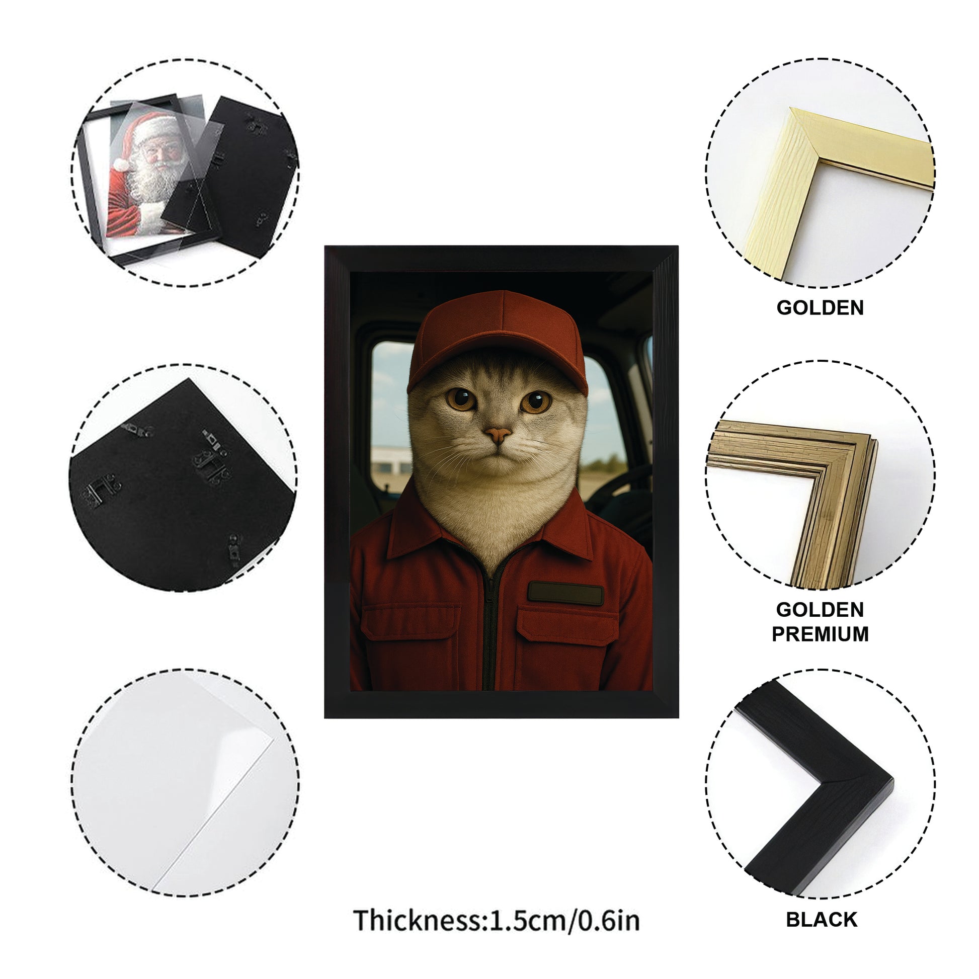 Custom Photo Trucker Driver Cat Canvas Framed Wall Art Gift For Cat Lovers