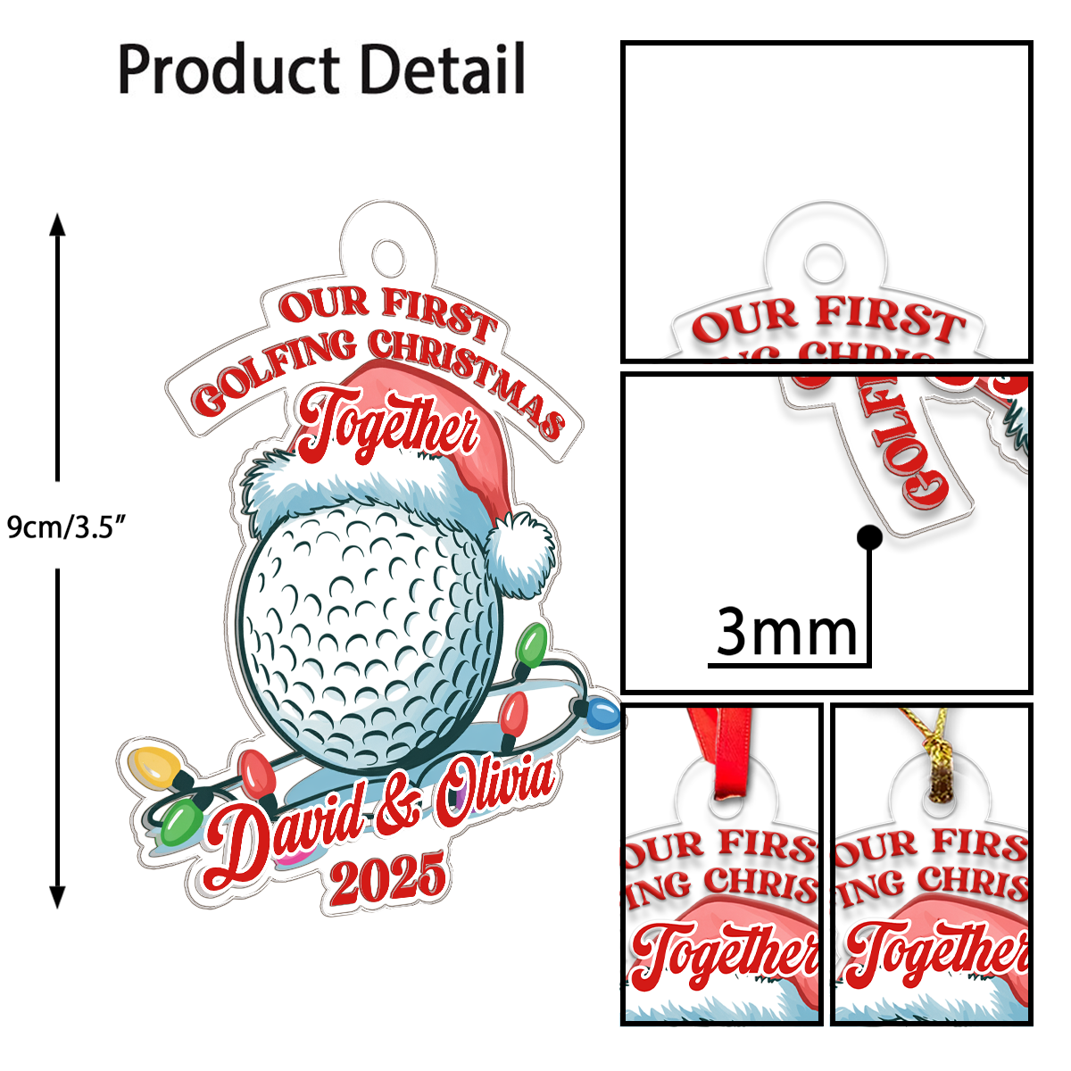 Custom Name Golf Couple Acrylic Ornament Christmas Gift