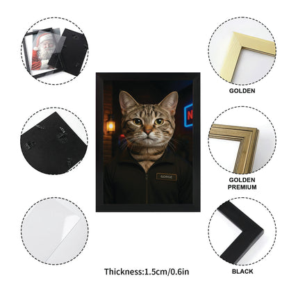 Custom Photo Bouncer Night Club Security Cat Canvas Framed Wall Art Gift For Cat Lovers