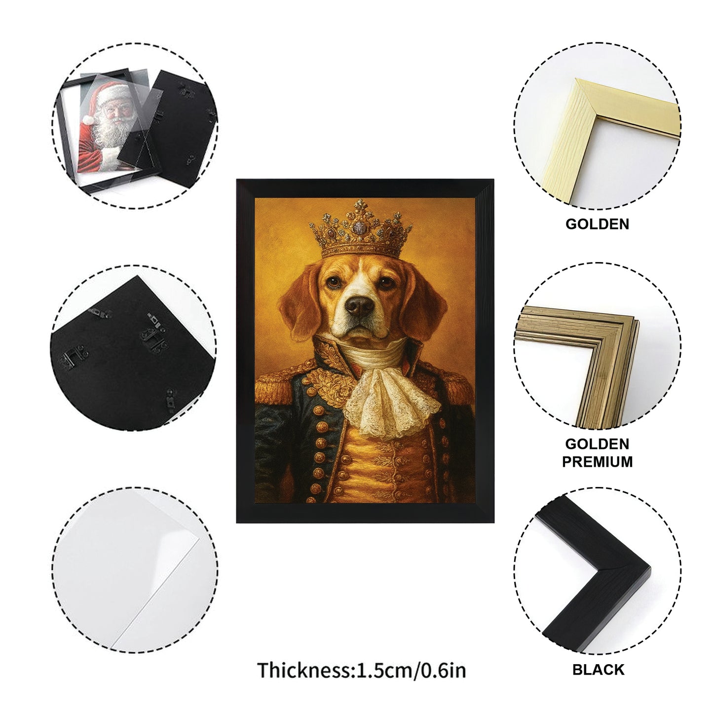 Custom Photo Dog King Royal Canvas Framed Wall Art Gift For Dog Lovers