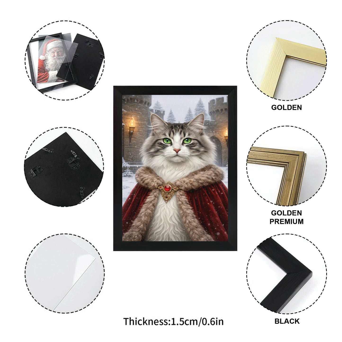 Custom Photo Winter King Royal Canvas Framed Wall Art Gift For Cat Lovers