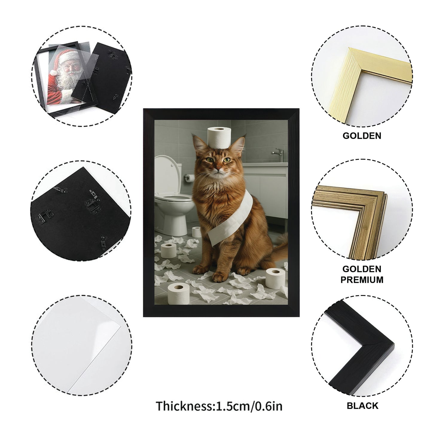 Custom Photo Cat Bathroom Style 19 Canvas Framed Wall Art Gift For Cat Lovers