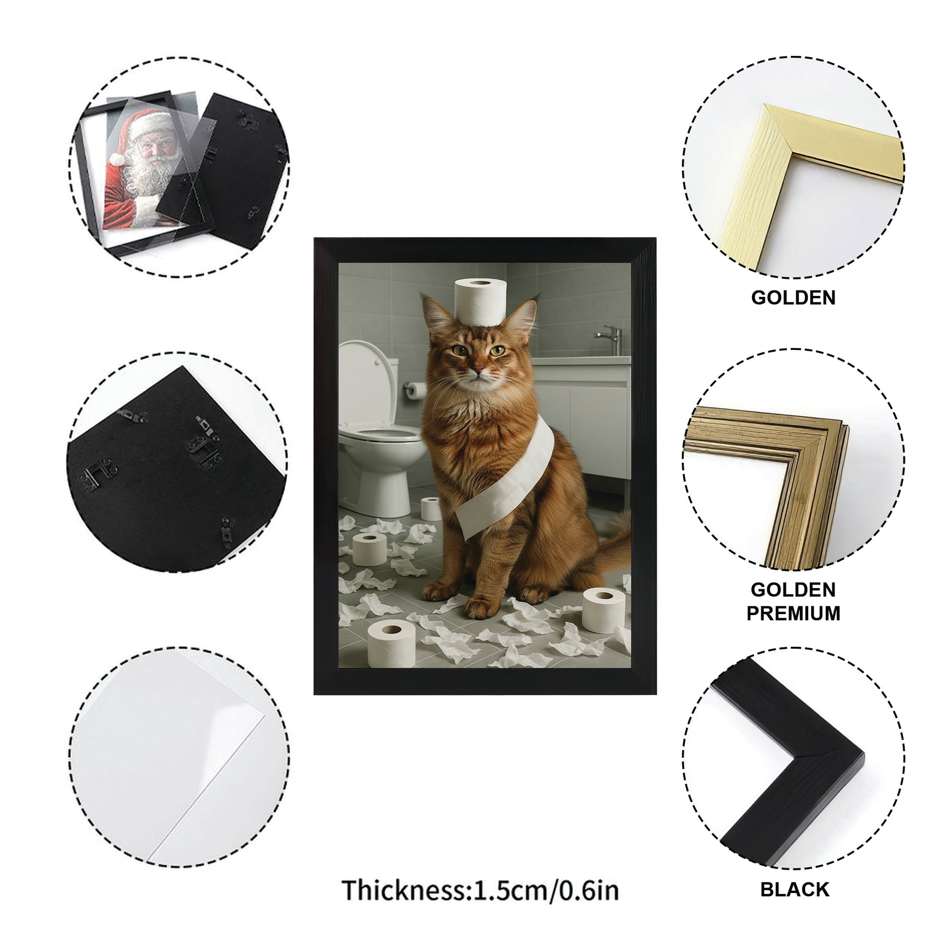 Custom Photo Cat Bathroom Style 19 Canvas Framed Wall Art Gift For Cat Lovers