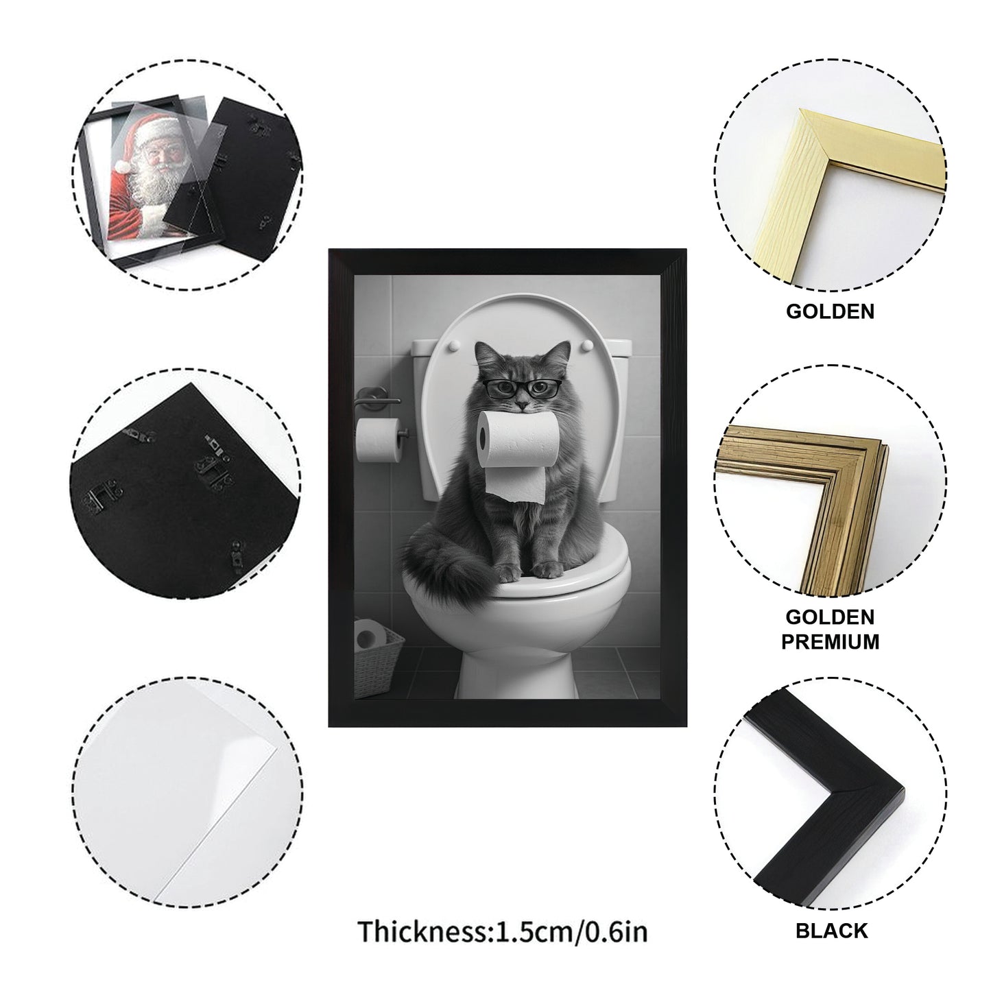 Custom Photo Cat Bathroom Style 5 Canvas Framed Wall Art Gift For Cat Lovers