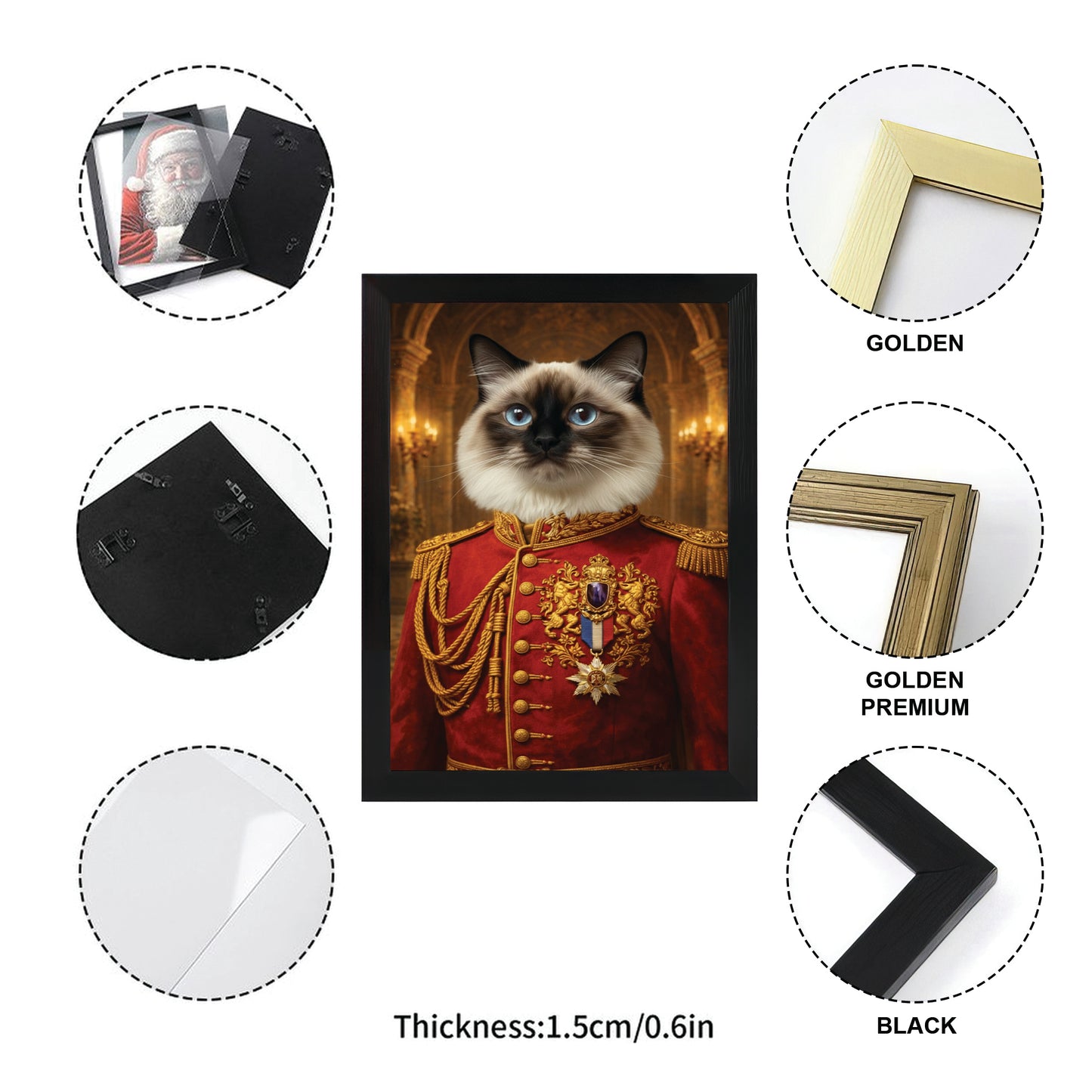 Custom Photo Royal King Cat Style 02 Canvas Framed Wall Art Gift For Cat Lovers