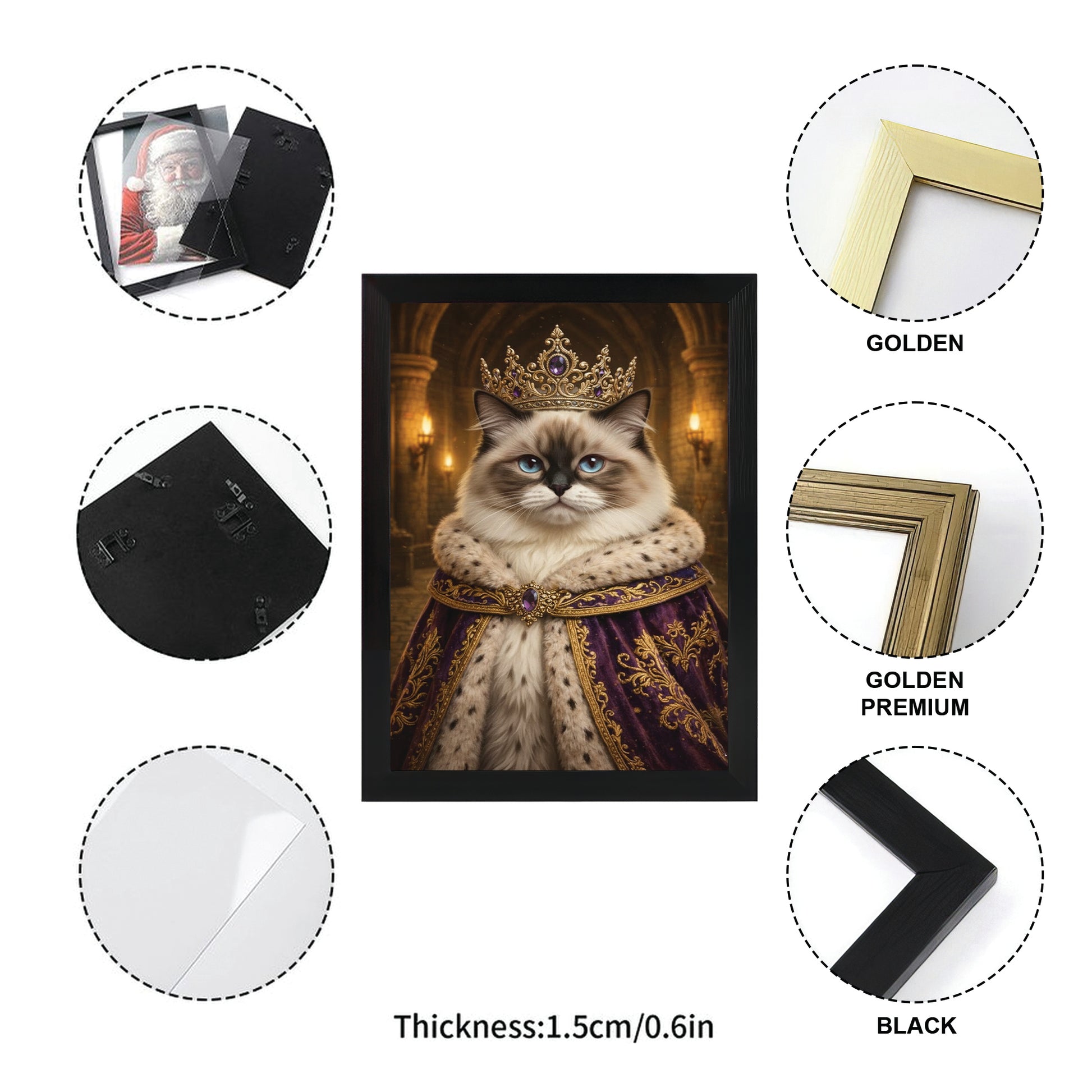 Custom Photo Queen King Cat Canvas Framed Wall Art Gift For Cat Lovers
